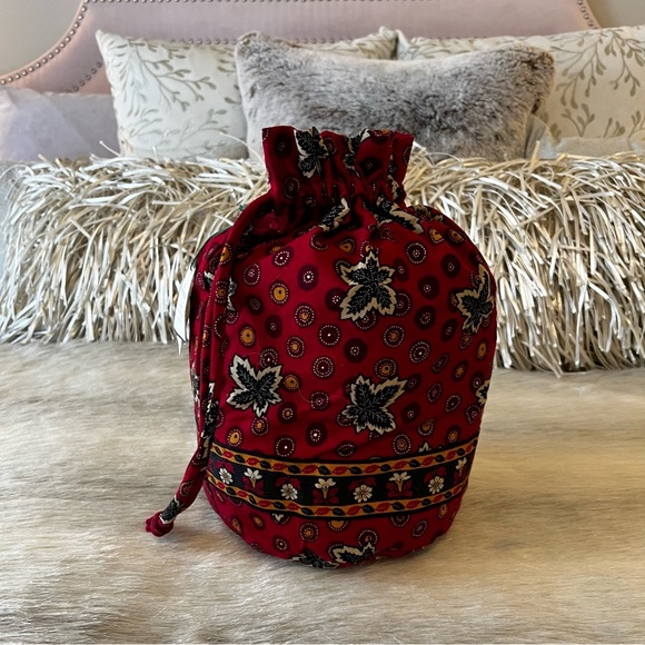 VINTAGE New VERA BRADLEY Red Coin 1999 Ditty Bag Leaves Green Drawstring Travel - Picture 5 of 14
